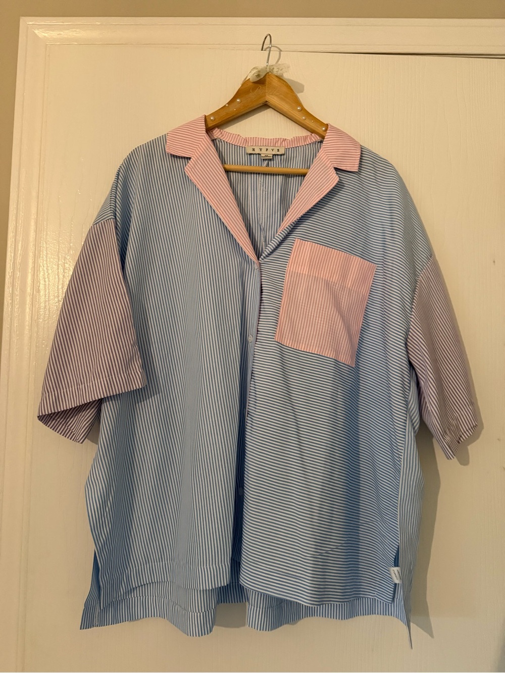 Striped Blue & Pink Short-Sleeve Button Shirt